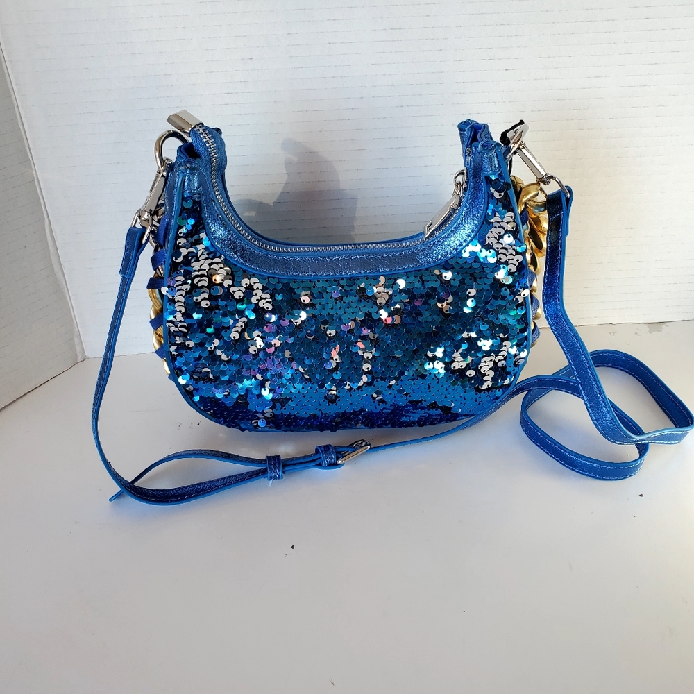 Wishbone NWT Dayla Blue & Silver Sequined Small Handbag